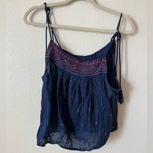 Free People Navy and Red Embroidered Camisole